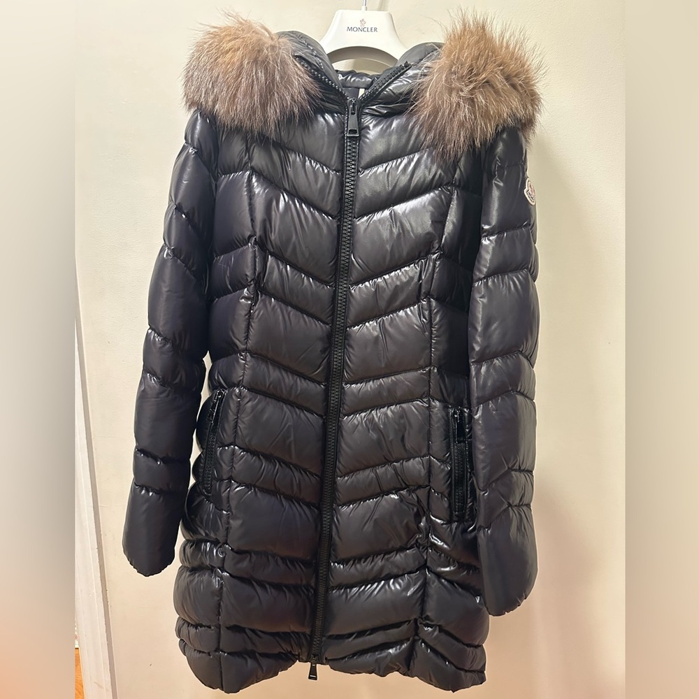 Moncler Fulmar Women’s Black Down Jacket with Brown Fur Trim